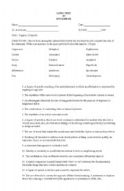 English Worksheet: test on figures of speech, conjunctions, etc