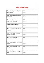 English Worksheet: Daily Routine class Survey