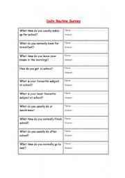 English worksheet: Daily Routine class Survey