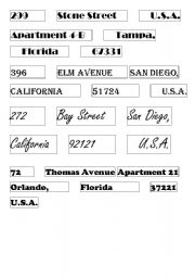 English worksheet: Unscrambling cards - addresses in the USA