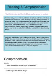 English Worksheet: Reading & Comprehension