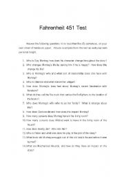 English worksheet: Fahrenheit 451 Test