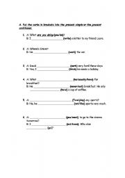 English worksheet: present simple-present continuous