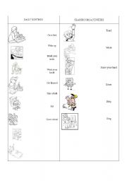 English Worksheet: daily routines and classroom activities