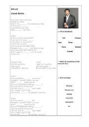 English Worksheet: Hello - Lionel Richie