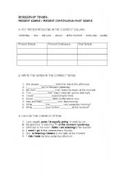 English worksheet: Revision of tenses: present simple, present continuous, past simple