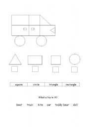 English worksheet: toys and shapes