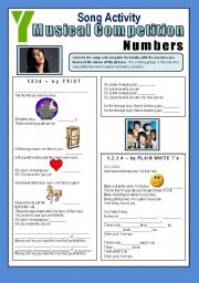 English Worksheet: Song Activity (3 Songs) - Numbers - for beginners