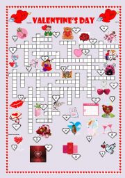 English Worksheet: Valentines Day Crossword + key