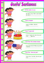 Complete Lesson - Unit 1  Lesson 1  Part 1 - Useful Sentences  vocabulary, grammar and exercises (articles, pronouns, to be) Examples, rules, tons of exercises ((6 pages)) ***editable