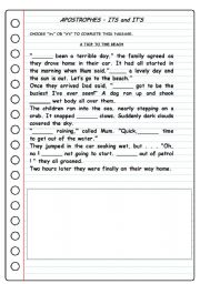 English Worksheet: APOSTROPHES � ITS and IT�S