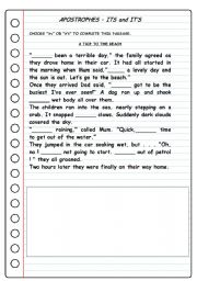 English Worksheet: APOSTROPHES  ITS and ITS