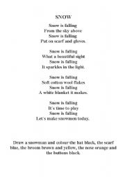 English worksheet: Winter poem: Snow. Poem and activity