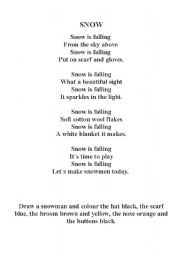 English Worksheet: Winter poem: Snow. Poem and activity