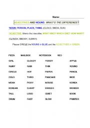 English worksheet: Adjectives vs nouns