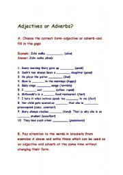 English Worksheet: Adjectives or Adverbs