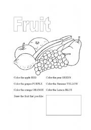 English Worksheet: Fruit Coloring
