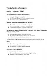 English Worksheet: The infinitive of purpose