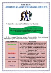 English Worksheet: Role Play: Mediation As a Way of Resolving Conflicts 