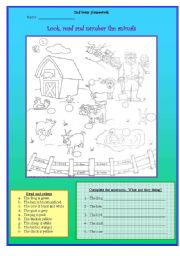 English Worksheet: What are the animals doing on the farm?