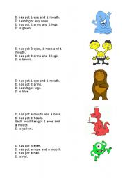 English Worksheet: parts of the body and colours