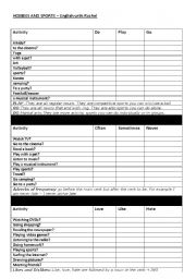 English Worksheet: Hobbies, Interest and Sport - Play Do Go