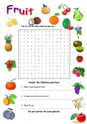 English Worksheet: Fruit - vocabulary