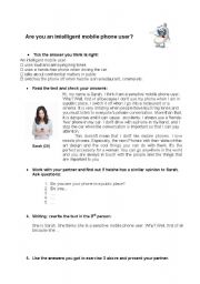English Worksheet: Are you an intelligent mobile phone user?
