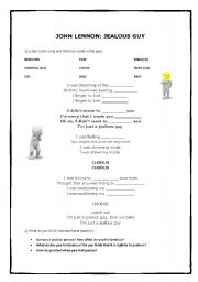English Worksheet: John Lennon - Jealous Guy - word filling and conversation questions