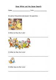 English worksheet: SNOW WHITE  AND THE SEVEN DWARFS LIKE TO DANCE