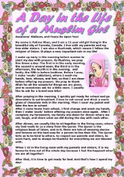 English Worksheet: A Day in the Life of a Muslim Girl - 4 pages