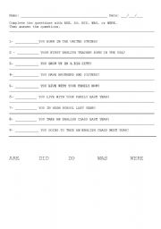 English Worksheet: AUXILIARY VERBS (present and past)