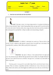 English Worksheet: test 7th  - Sports