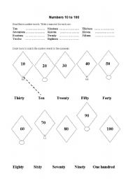 English Worksheet: Numbers 10 to 100