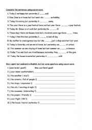 English Worksheet: past tense was were