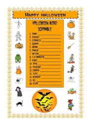 English Worksheet: Halloween scramble