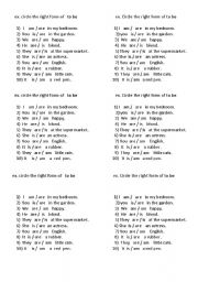 English worksheet: circle the right form of to ba (simple present)