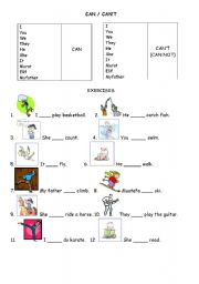 English Worksheet: CAN - CANT