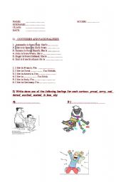 English worksheet: Feelings, Nationalities exercises 