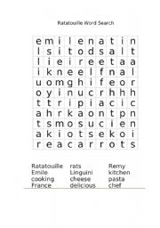 English Worksheet: ratatouille word search