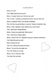 English worksheet: I love you - Valentines Day dialogue 