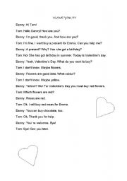 English Worksheet: I love you - Valentines Day dialogue 