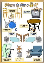 English Worksheet: WHERE IS THE CAT?