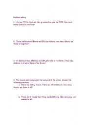 English Worksheet: Problem solving involving 3-digits