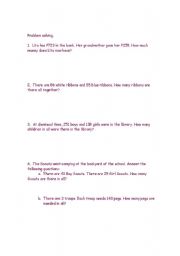 English worksheet: Problem solving involving 3-digits