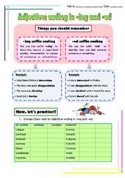 English Worksheet: Adjectives ending in -ing and -ed suffixes