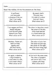 English Worksheet: Colour riddles