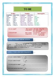 English Worksheet: TO BE