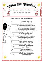 English Worksheet: Make the question