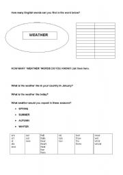 English worksheet: Weather Word Search